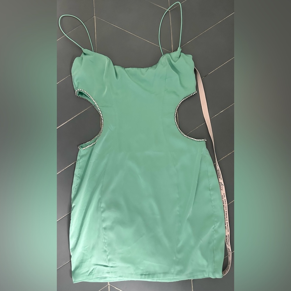 Oh Polly Bodycon seafom green Dress with cut out jeweled sides